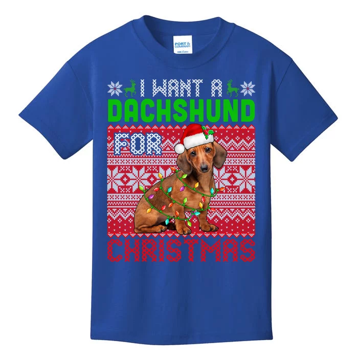 I Want A Dachshund For Christmas Santa Dog Lover Owner Gift Kids T-Shirt