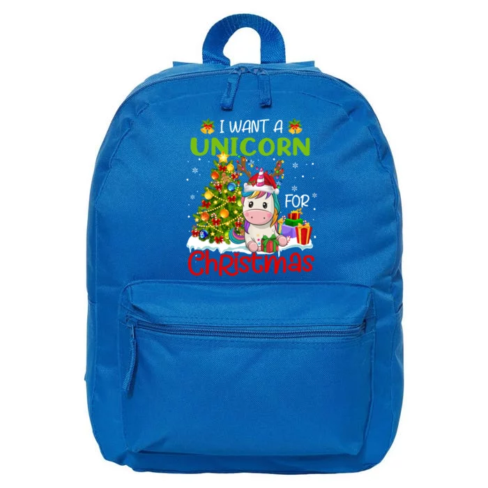 I Want A Unicorn For Christmas Santa Unicorn Xmas For Gift 16 in Basic Backpack