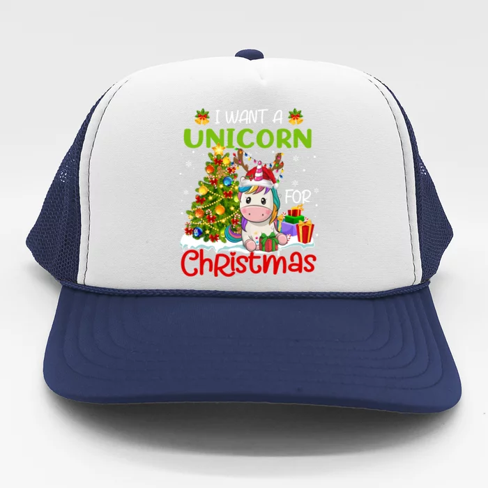 I Want A Unicorn For Christmas Santa Unicorn Xmas For Gift Trucker Hat