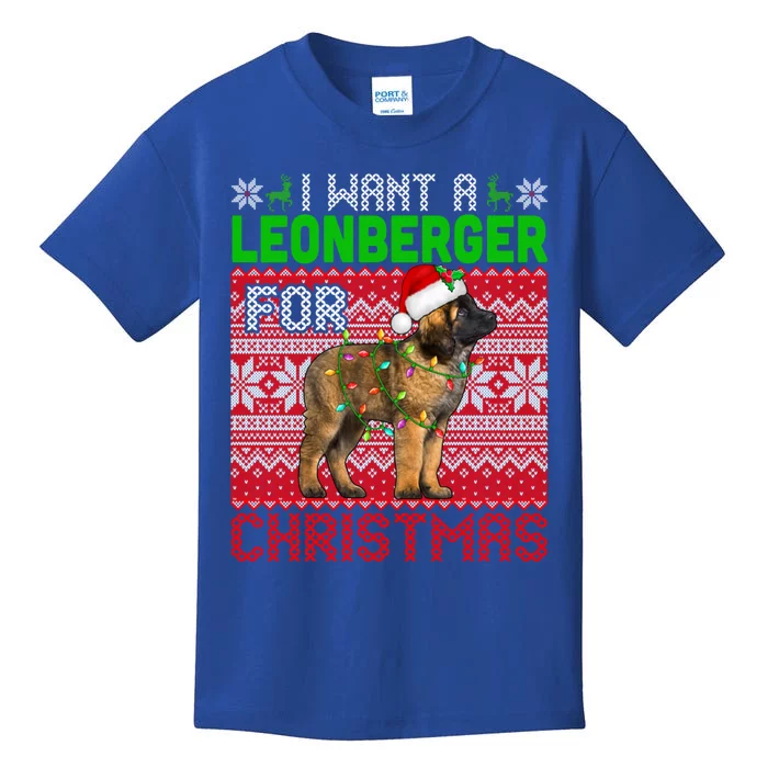 I Want A Leonberger For Christmas Santa Dog Lover Owner Gift Kids T-Shirt