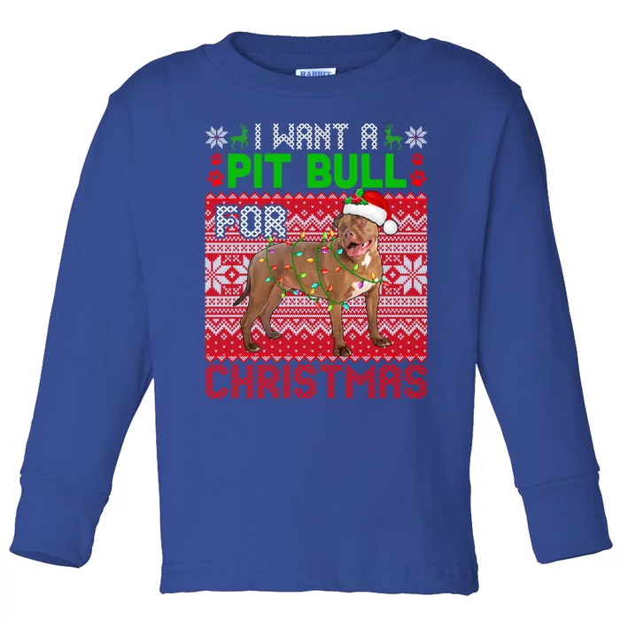 I Want A Pit Bull For Christmas Santa Dog Lover Owner Cool Gift Toddler Long Sleeve Shirt