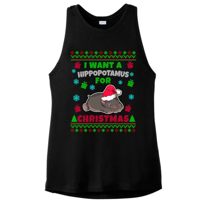 I Want A Hippopotamus For Christmas Xmas Hippo Ugly Sweater Gift Ladies Tri-Blend Wicking Tank