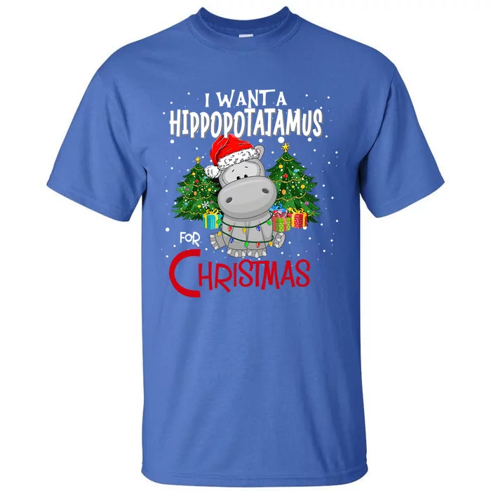 I Want A Hippopotamus For Christmas Santa Hat Fun Xmas Hippo Great Gift Tall T-Shirt