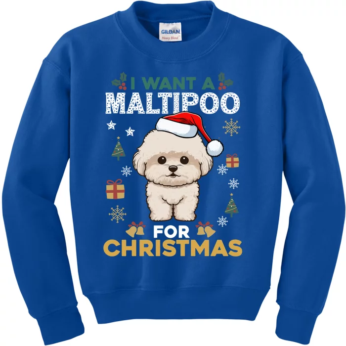 I Want A Maltipoo For Christmas Cute Dog Lover Owner Pajamas Gift Kids Sweatshirt