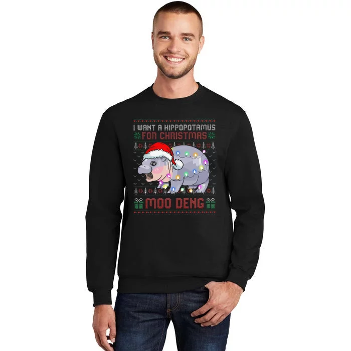 I Want A Hippopotamus For Christmas Moo Deng Baby Hippo Xmas Tall Sweatshirt