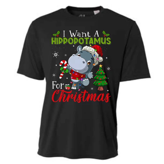 I Want A Hippopotamus For Christmas Hippo Candy Santa Cooling Performance Crew T-Shirt