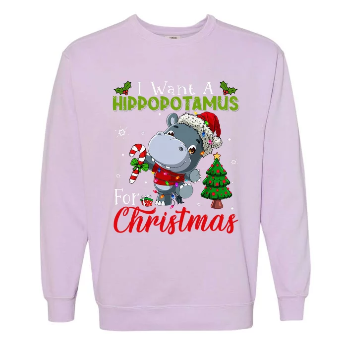 I Want A Hippopotamus For Christmas Hippo Candy Santa Garment-Dyed Sweatshirt