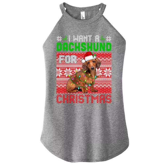 I Want A Dachshund For Christmas Santa Dog Lover Owner Cool Gift Women’s Perfect Tri Rocker Tank