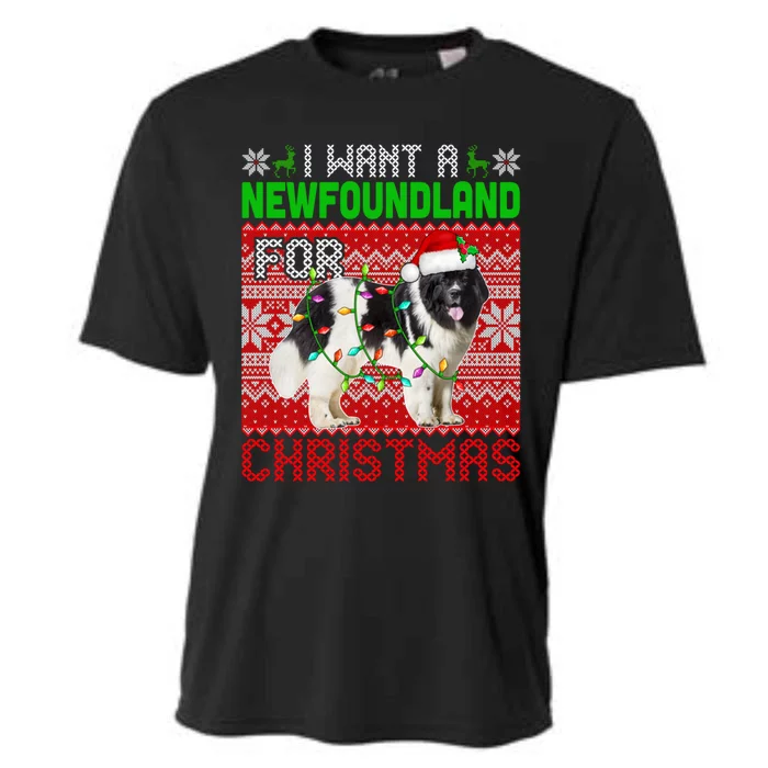 I Want A Newfoundland For Christmas Santa Dog Lover Owner Gift Cooling Performance Crew T-Shirt