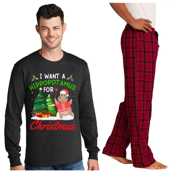 I Want A Hippopotamus For Christmas For Xmas Hippo Meaningful Gift Long Sleeve Pajama Set