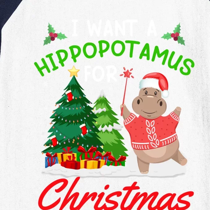 I Want A Hippopotamus For Christmas For Xmas Hippo Meaningful Gift Baseball Sleeve Shirt