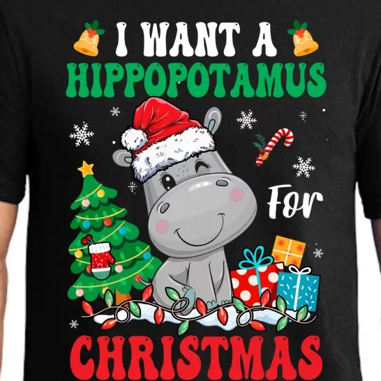 I Want A Hippopotamus For Christmas Lights Santa Hippo Xmas Gift Pajama Set