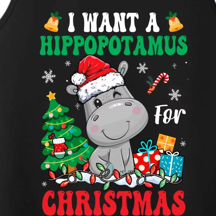 I Want A Hippopotamus For Christmas Lights Santa Hippo Xmas Gift Performance Tank