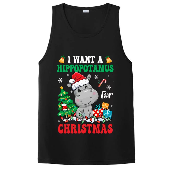 I Want A Hippopotamus For Christmas Lights Santa Hippo Xmas Gift Performance Tank