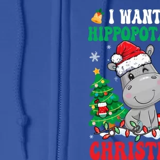 I Want A Hippopotamus For Christmas Lights Santa Hippo Xmas Gift Full Zip Hoodie