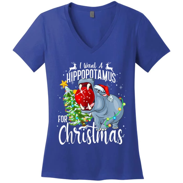 I Want A Hippopotamus For Christmas Xmas Hippo Cute Gift Women's V-Neck T-Shirt