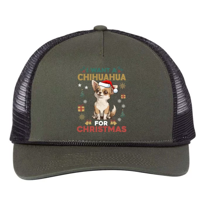 I Want A Chihuahua For Christmas Cute Dog Lover Pajama Xmas Gift Retro Rope Trucker Hat Cap