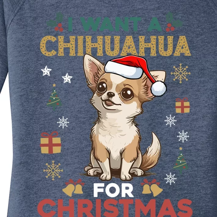 I Want A Chihuahua For Christmas Cute Dog Lover Pajama Xmas Gift Women's Perfect Tri Tunic Long Sleeve Shirt