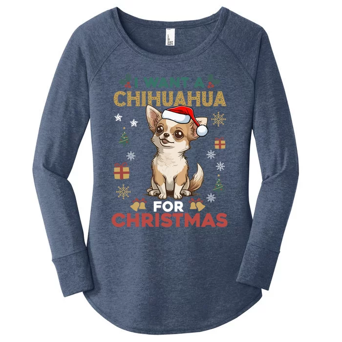 I Want A Chihuahua For Christmas Cute Dog Lover Pajama Xmas Gift Women's Perfect Tri Tunic Long Sleeve Shirt