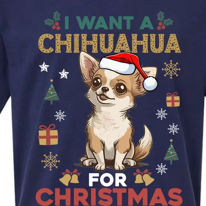 I Want A Chihuahua For Christmas Cute Dog Lover Pajama Xmas Gift Sueded Cloud Jersey T-Shirt