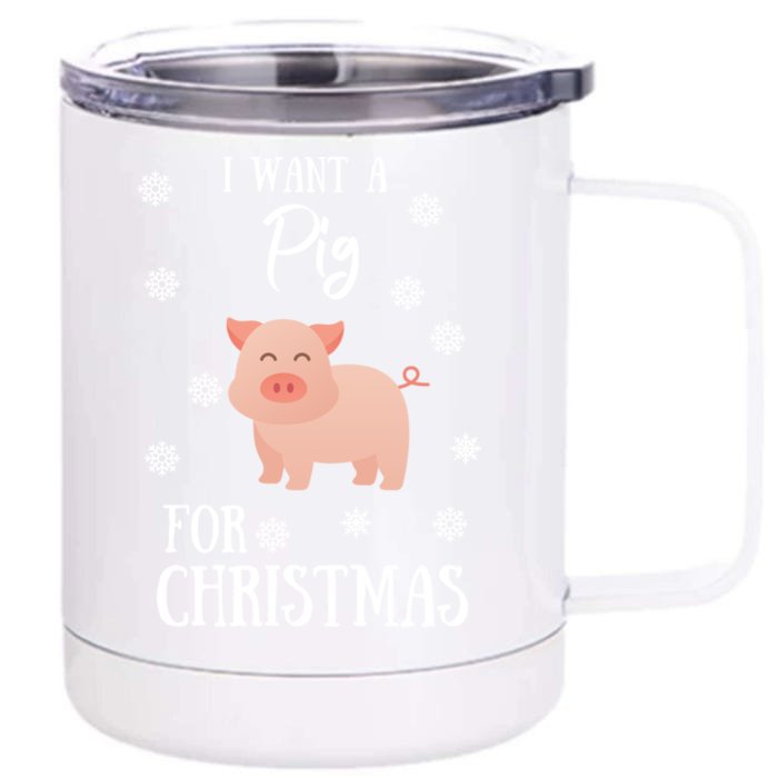 I Want A Pig For Christmas Pig Mom Gift Front & Back 12oz Stainless Steel Tumbler Cup