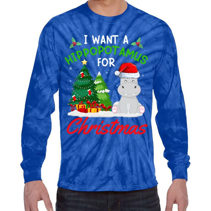 I Want A Hippopotamus For Christmas For Xmas Hippo Gift Tie-Dye Long Sleeve Shirt