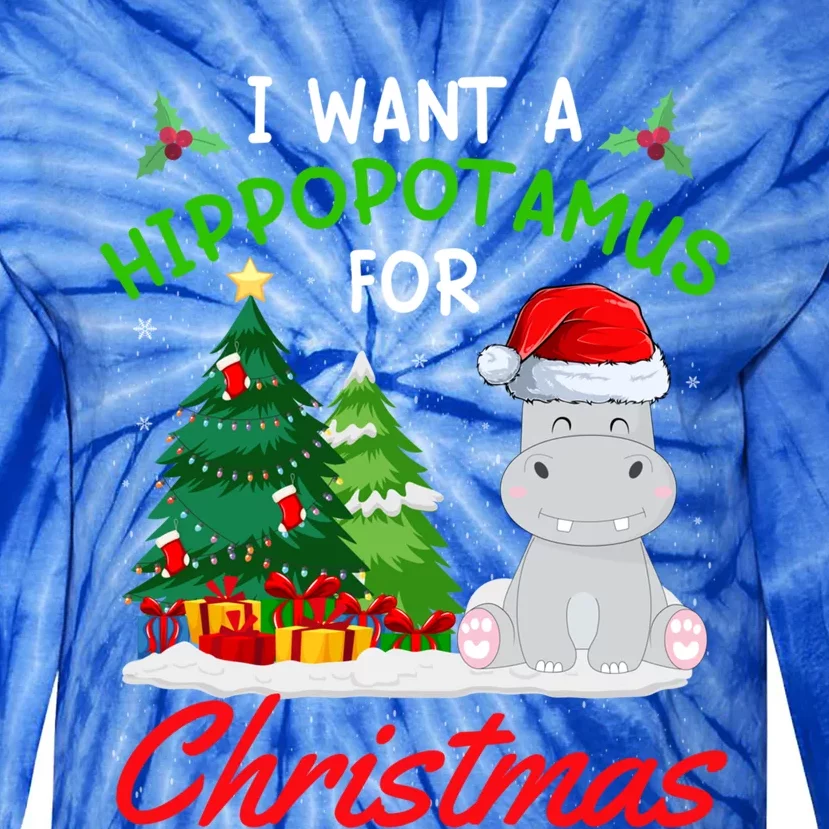 I Want A Hippopotamus For Christmas For Xmas Hippo Gift Tie-Dye Long Sleeve Shirt