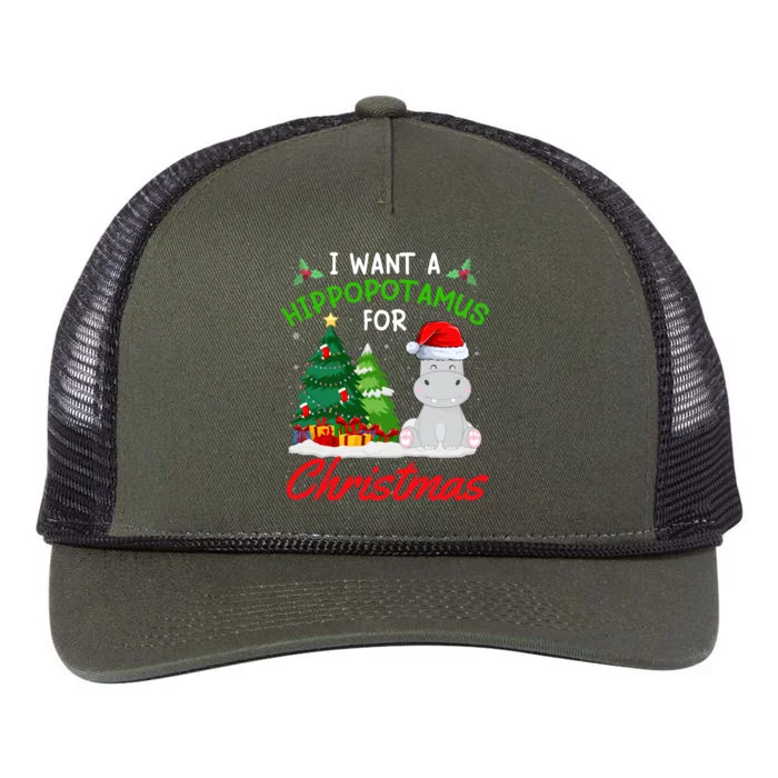 I Want A Hippopotamus For Christmas For Xmas Hippo Gift Retro Rope Trucker Hat Cap