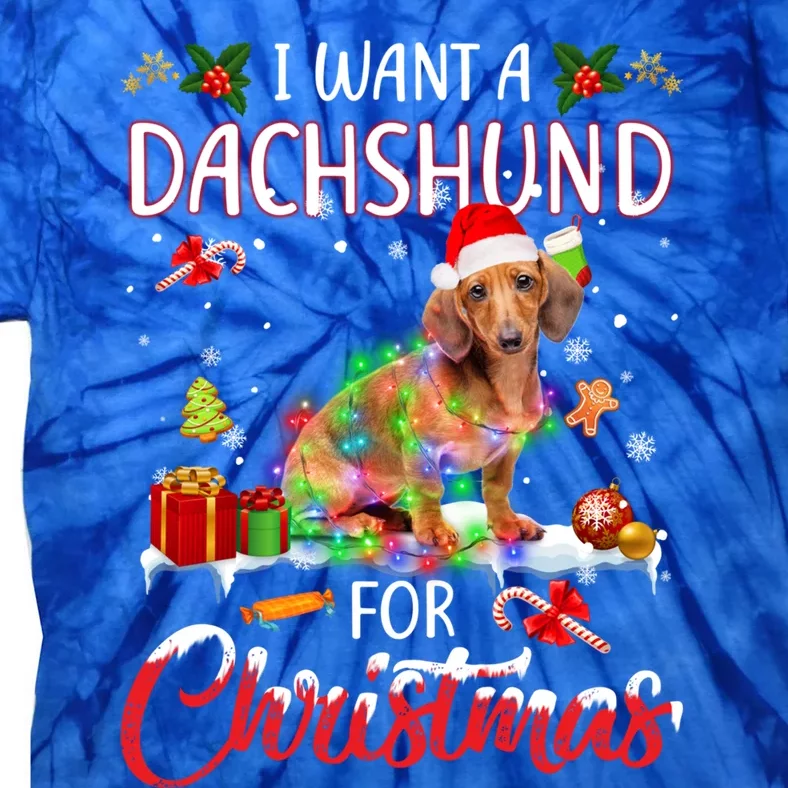 I Want A Dachshund For Christmas Xmas Lights Santa Dachshund Gift Tie-Dye T-Shirt