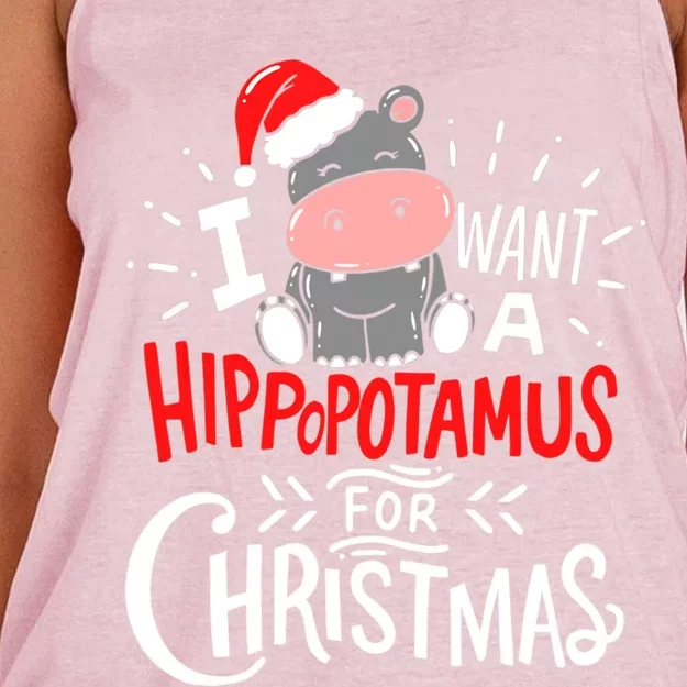 I Want A Hippopotamus For Christmas Funny Hippo Xmas Pajamas Cool Gift Women's Knotted Racerback Tank