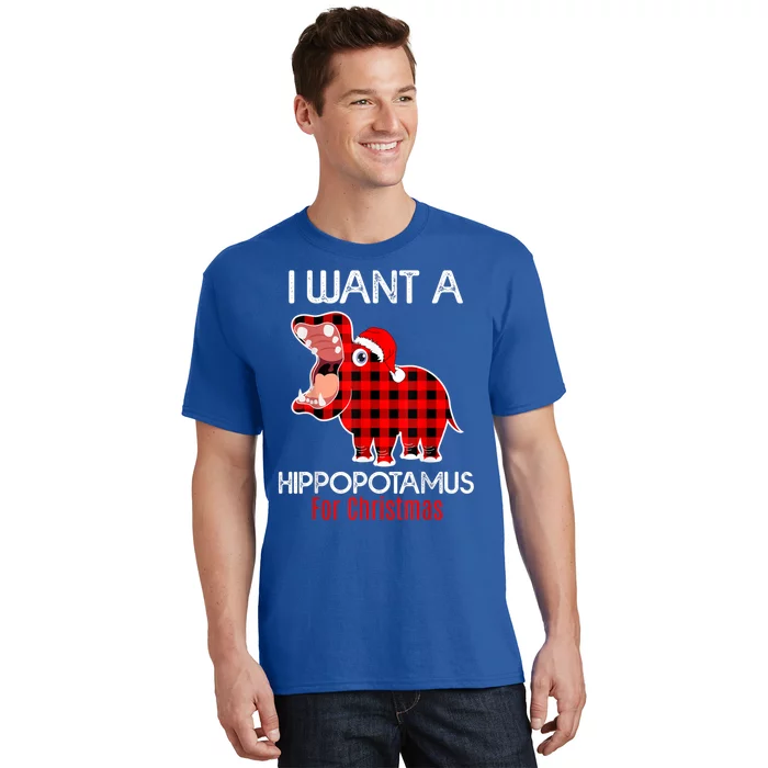 I Want A Hippopotamus For Christmas Plaid Hippo Pajamas Xmas Gift T-Shirt