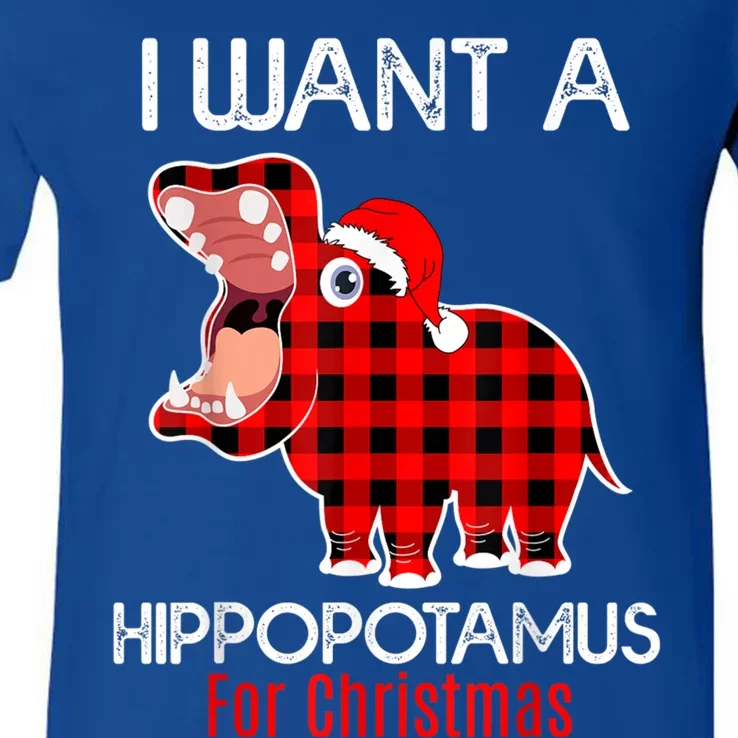 I Want A Hippopotamus For Christmas Plaid Hippo Pajamas Xmas Gift V-Neck T-Shirt