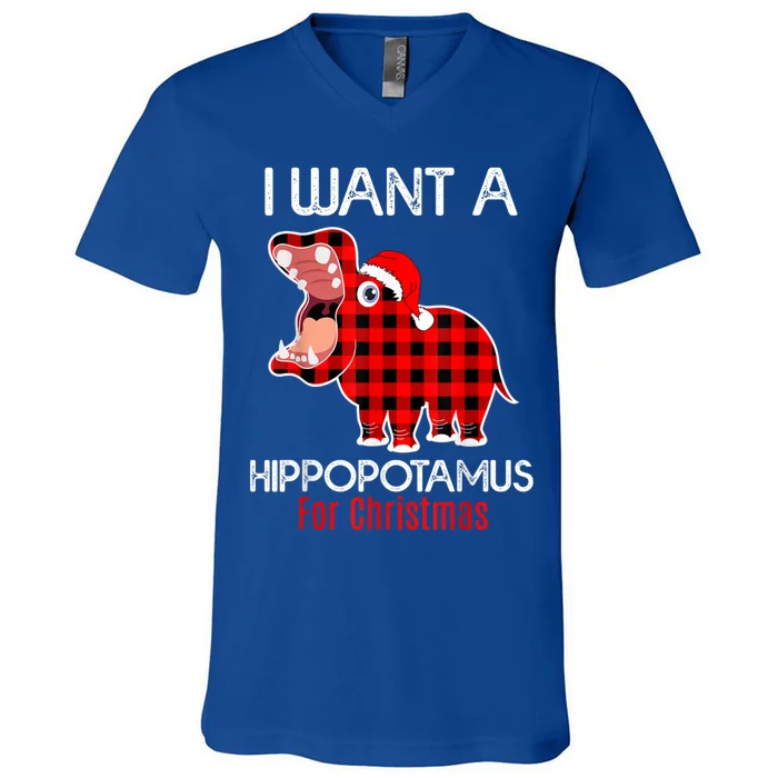 I Want A Hippopotamus For Christmas Plaid Hippo Pajamas Xmas Gift V-Neck T-Shirt