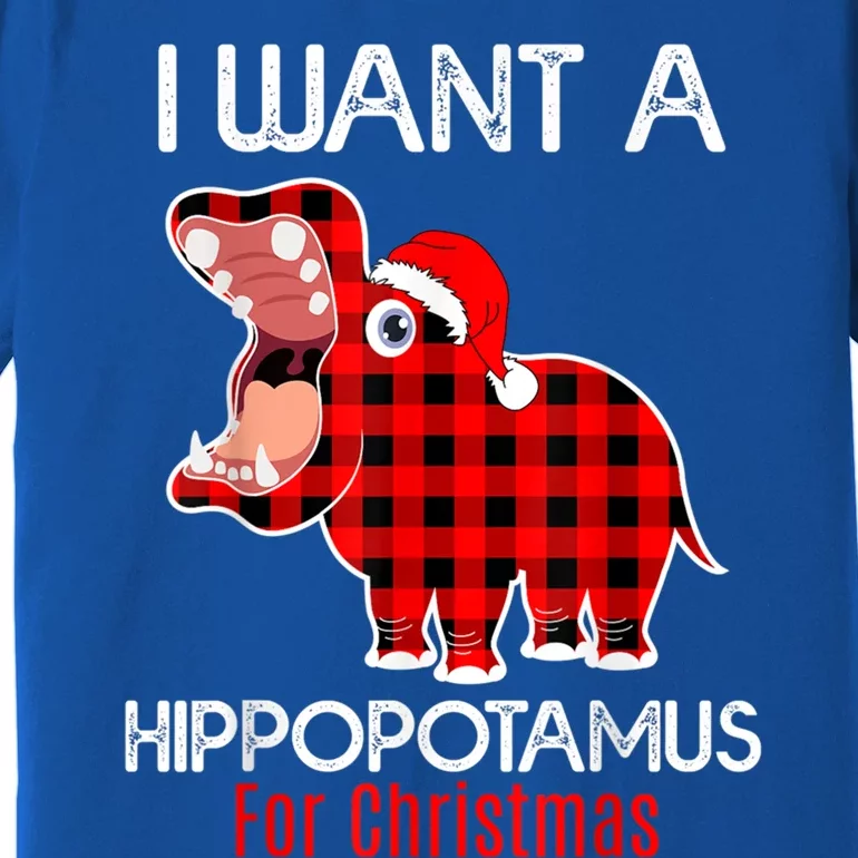 I Want A Hippopotamus For Christmas Plaid Hippo Pajamas Xmas Gift Premium T-Shirt