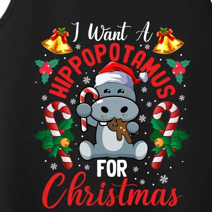 I Want A Hippopotamus For Christmas Funny Hippo Xmas Pajamas Gift Performance Tank