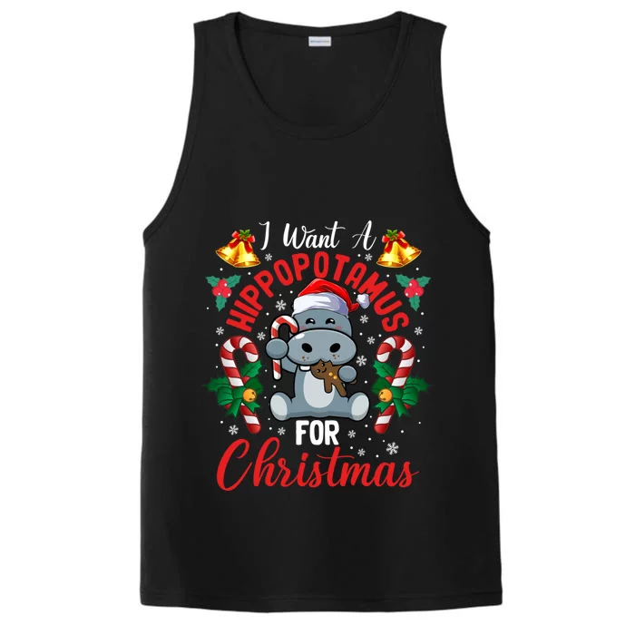 I Want A Hippopotamus For Christmas Funny Hippo Xmas Pajamas Gift Performance Tank