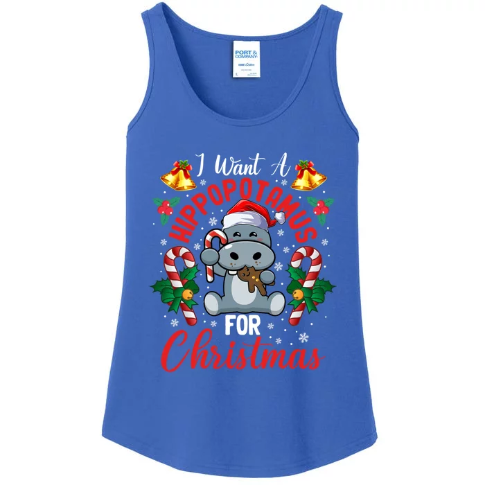 I Want A Hippopotamus For Christmas Funny Hippo Xmas Pajamas Gift Ladies Essential Tank