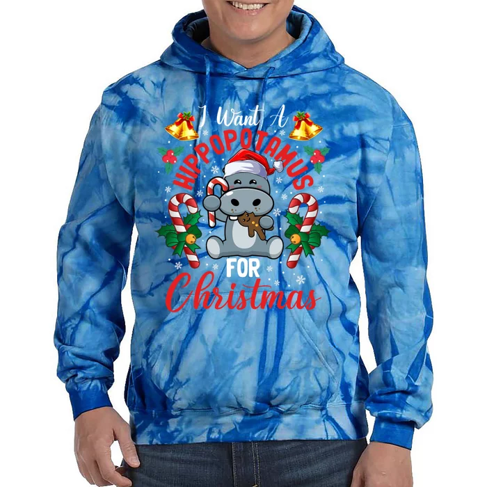 I Want A Hippopotamus For Christmas Funny Hippo Xmas Pajamas Gift Tie Dye Hoodie