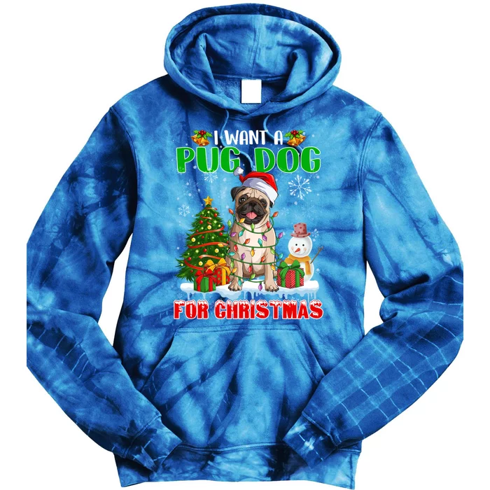 I Want A Pug Dog For Christmas Pug Santa Light Xmas Tree Gift Tie Dye Hoodie