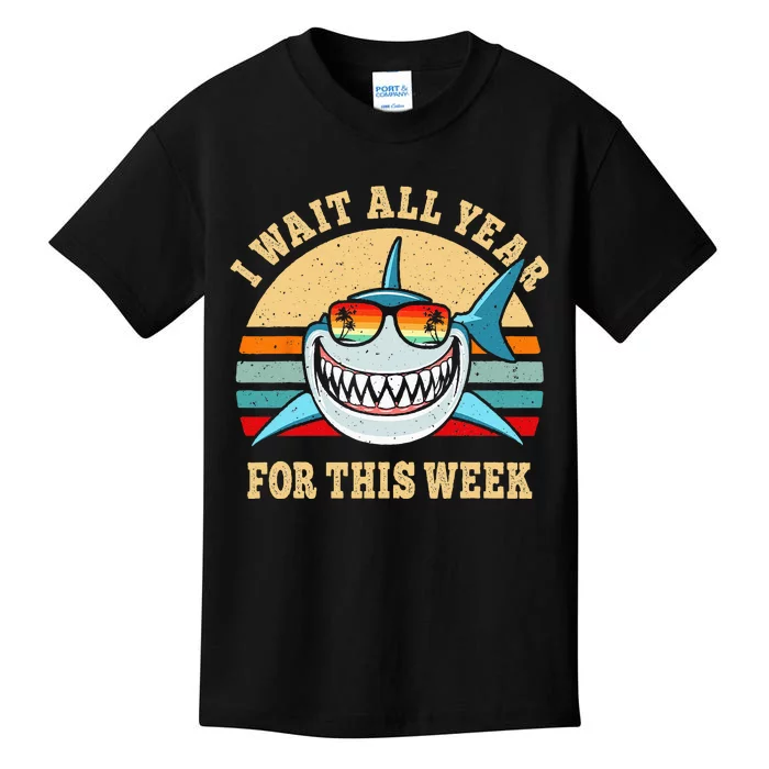 I Wait All Year For This Week Funny Shark Retro Vintage Kids T-Shirt