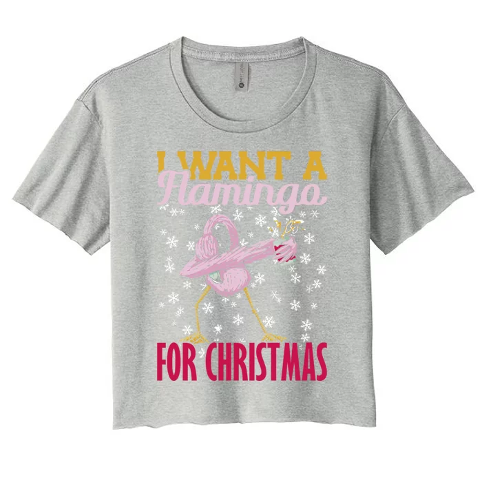 I Want A Flamingo For Christmas Christmas Light Cute Gift Women's Crop Top Tee