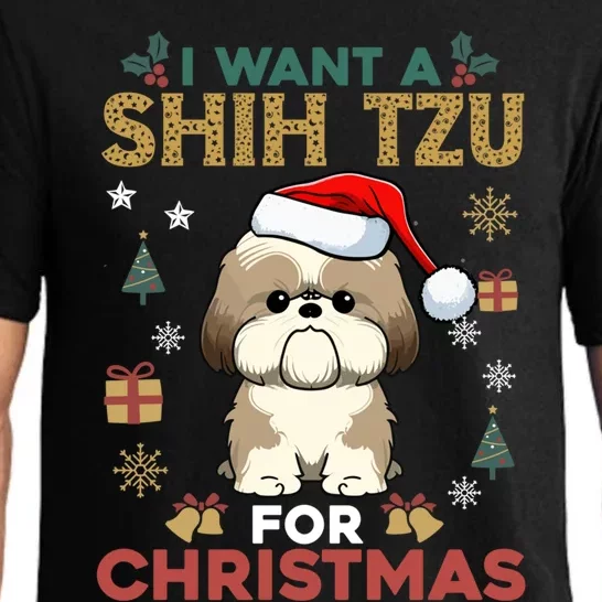 I Want A Shih Tzu For Christmas Cute Dog Lover Family Pajama Meaningful Gift Pajama Set