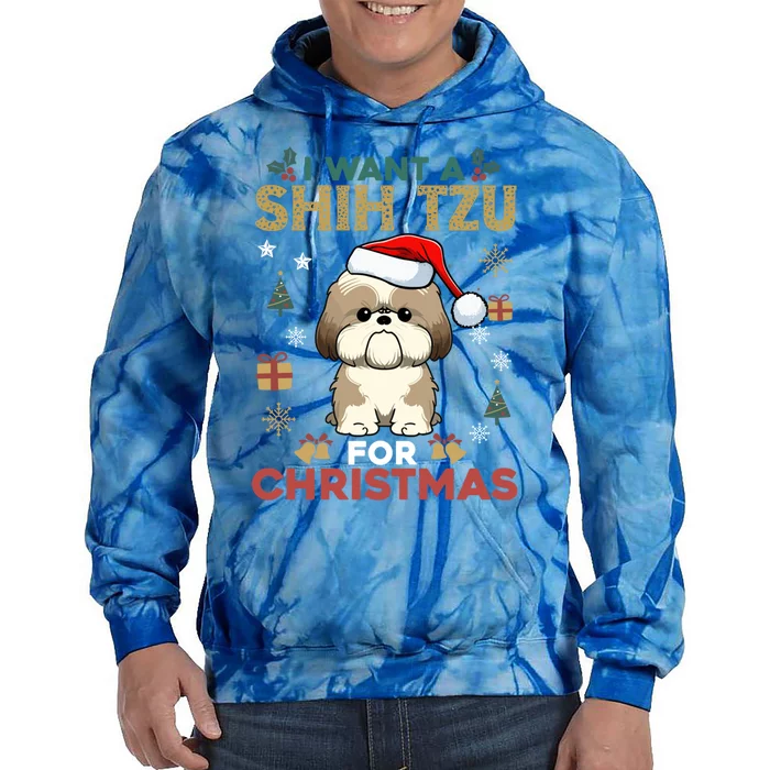 I Want A Shih Tzu For Christmas Cute Dog Lover Family Pajama Meaningful Gift Tie Dye Hoodie