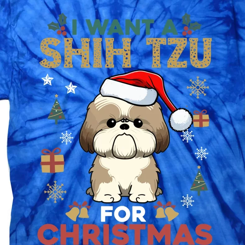 I Want A Shih Tzu For Christmas Cute Dog Lover Family Pajama Meaningful Gift Tie-Dye T-Shirt