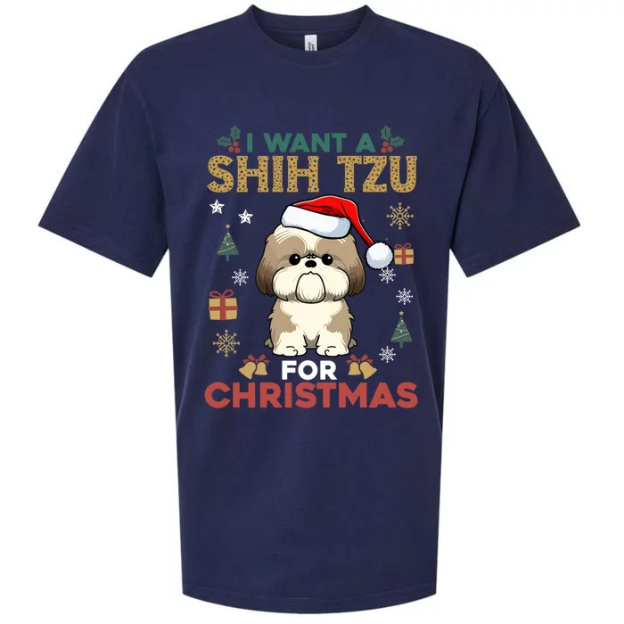 I Want A Shih Tzu For Christmas Cute Dog Lover Family Pajama Meaningful Gift Sueded Cloud Jersey T-Shirt