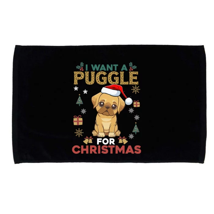 I Want A Puggle For Christmas Cute Dog Lover Family Pajama Gift Microfiber Hand Towel