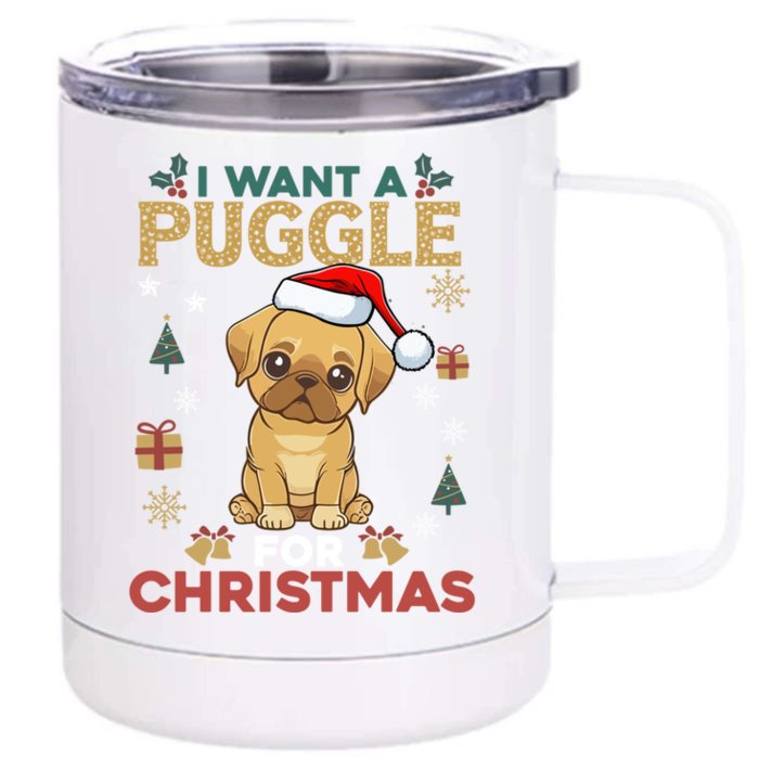 I Want A Puggle For Christmas Cute Dog Lover Family Pajama Gift Front & Back 12oz Stainless Steel Tumbler Cup