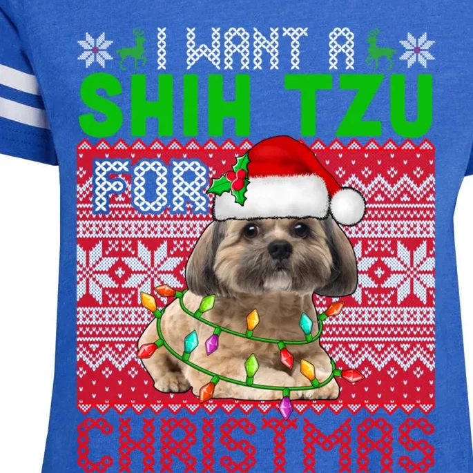 I Want A Shih Tzu For Christmas Santa Dog Lover Owner Gift Enza Ladies Jersey Football T-Shirt