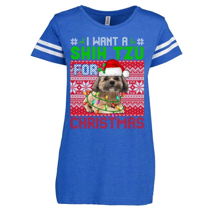 I Want A Shih Tzu For Christmas Santa Dog Lover Owner Gift Enza Ladies Jersey Football T-Shirt