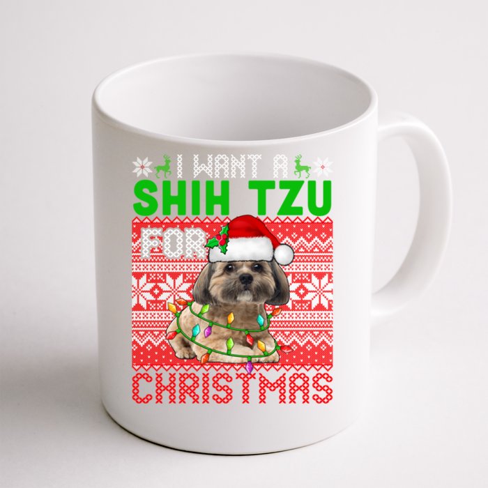 I Want A Shih Tzu For Christmas Santa Dog Lover Owner Gift Front & Back Coffee Mug